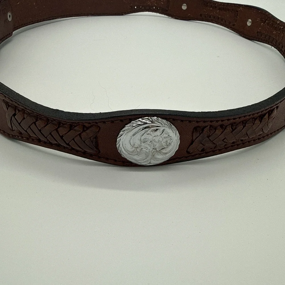Cindilo Concha Belt Tooled Handcrafted Brown Leather Western Tapered Size 38